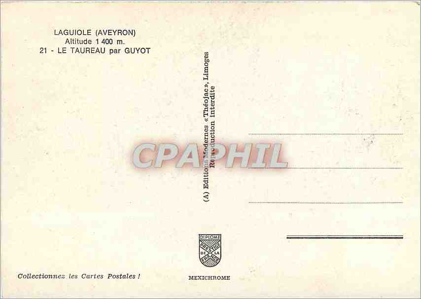 CPM Laguiole Aveyron Le Taureau par Guyot  — Back