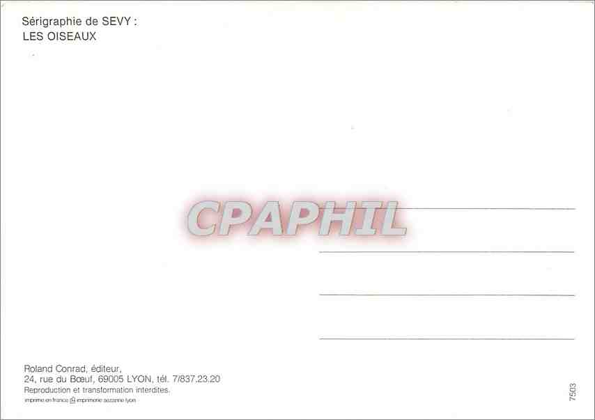CPM Serigraphie de Sevy Les Oiseaux  — Verso