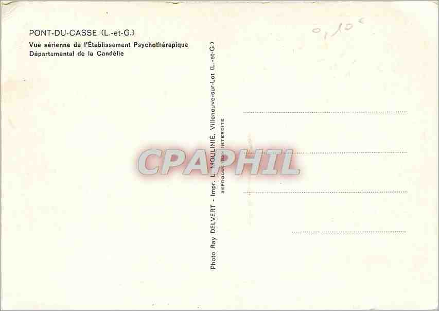 PONT-DU-CASSE (L.-et-G.) — Vue aérienne de l'Établissement Psychothérapique Départemental de la Candélie — Photo Ray DELVERT - Impr. L. MOULINIÉ — Rückseite