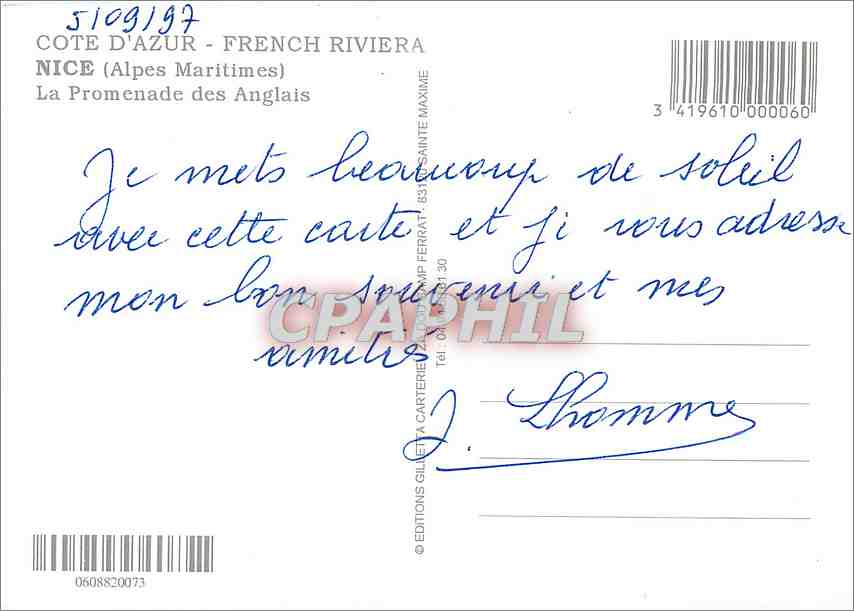 CPM Nice Alpes Maritimes La Promenade des Anglais  — Verso