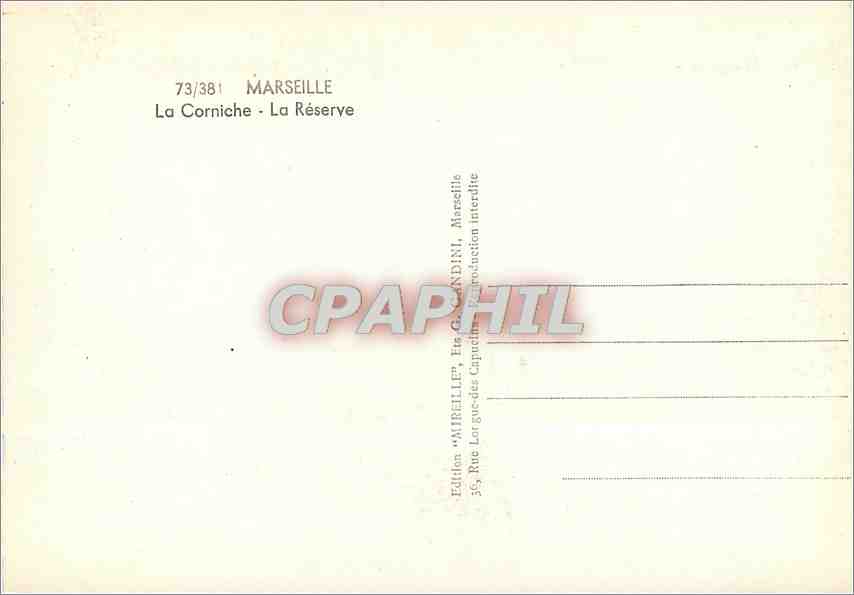 CPM Marseille La Corniche La Reserve  — Verso