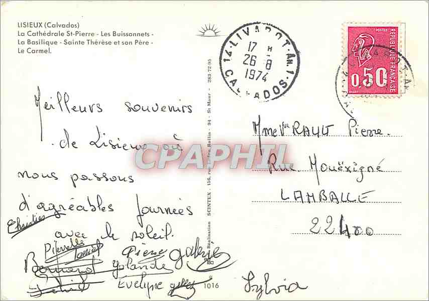 Lisieux — Kathedrale, Basilika Sainte-Thérèse, Statue der Jungfrau und Christus — Verlag unbekannt, Seriennummer nicht sichtbar — Rückseite