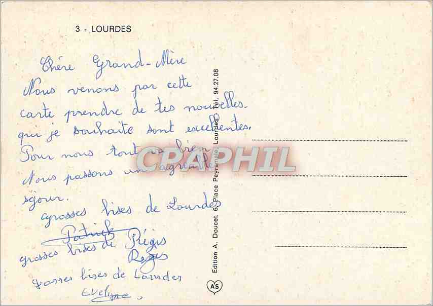 CPM Souvenir de Lourdes  — Verso