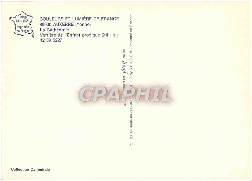 CPM Auxerre Yonne La Cathedrale Verriere de l'Enfant prodigue  — Rückseite
