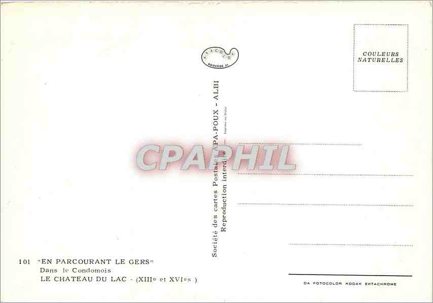 Château du Lac — Dans le Condomois (XIIIe et XVIe) — Société des cartes Postales P.A.-POUX - ALBI — Back