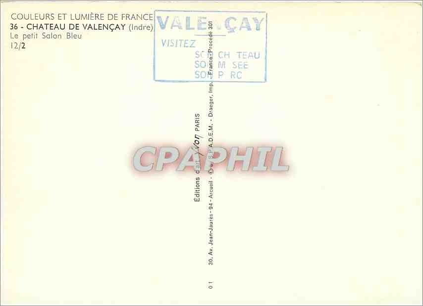 CPM Chateau de Valencay Indre Le petit Salon Bleu  — Rückseite