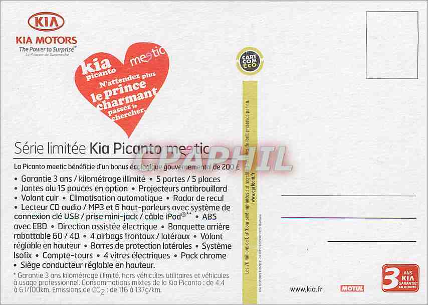 CPM Serie limitee Kia Picanto meetic Automobile — Rückseite
