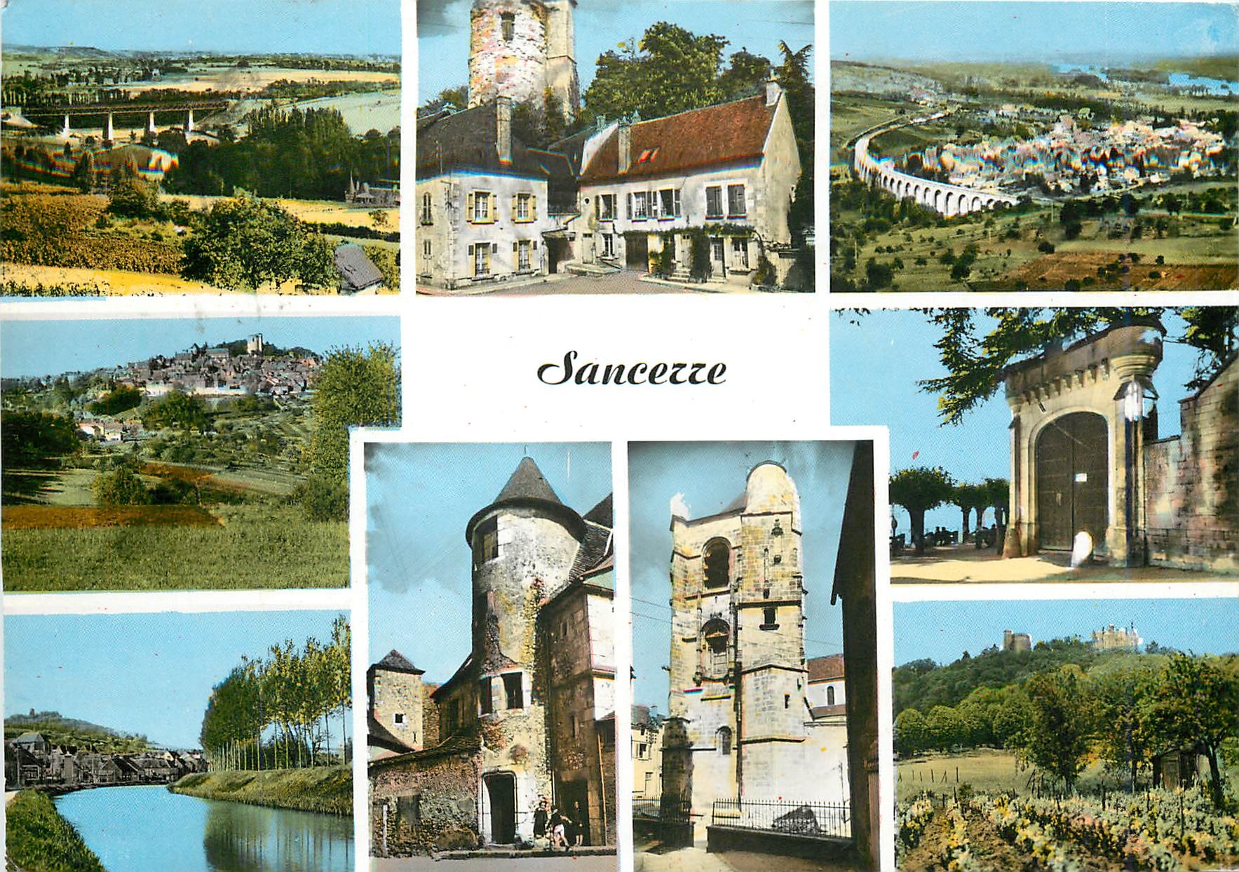CPM Sancerre Val de Loire Place du Connetable Louis de Sancerre St Satur et le Viaduc 