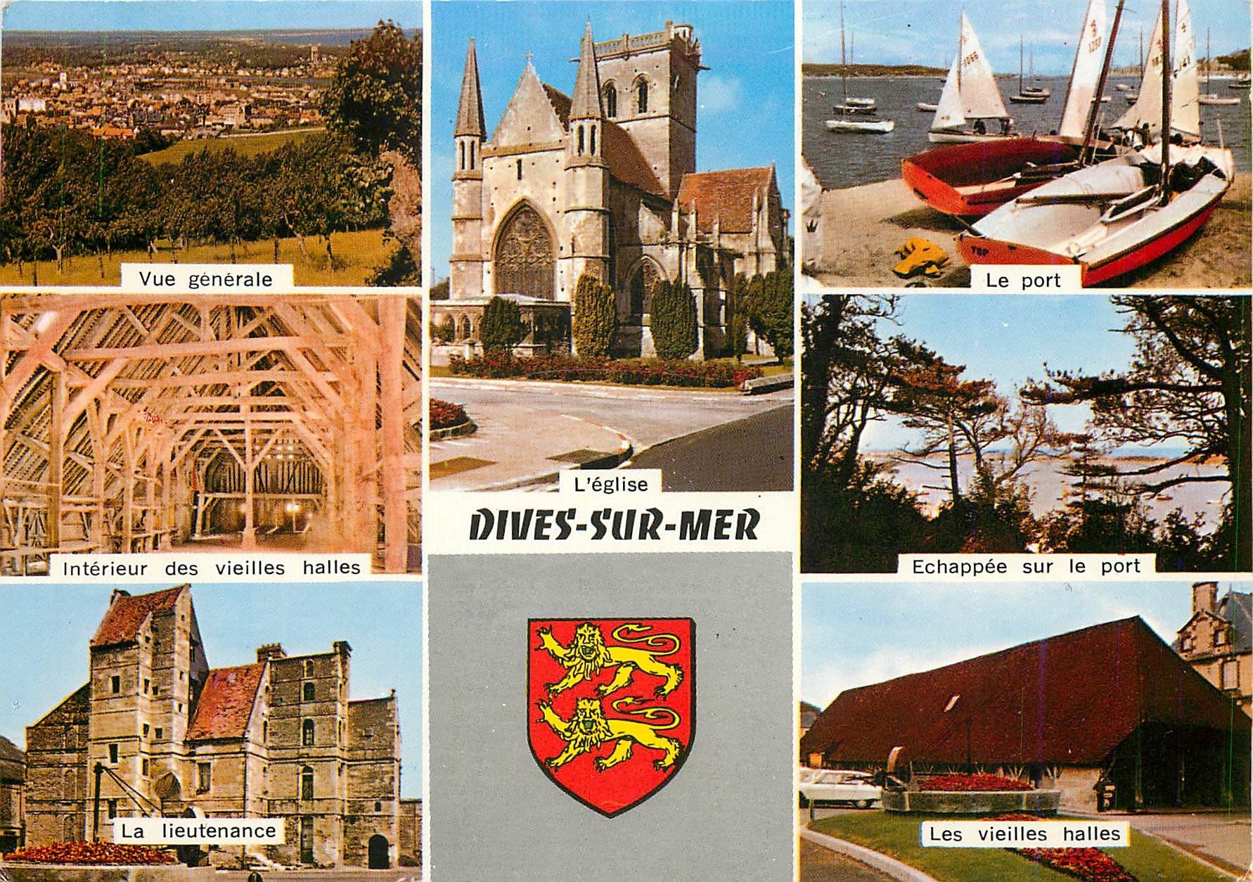 CPM Dives sur Mer Calvados Vue generale L'eglise Le port Echappee sur le port Lieutenance Les vieill