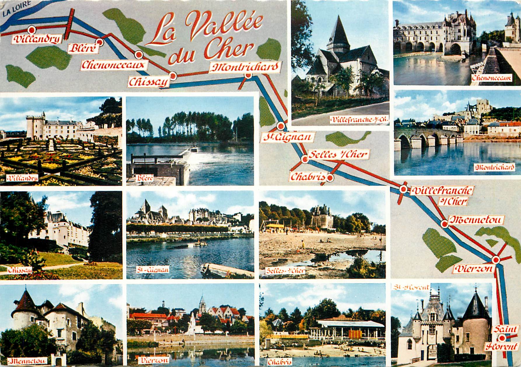 CPM La Vallee du Cher De Saint Florent a Villandry ses sites et ses chateaux 