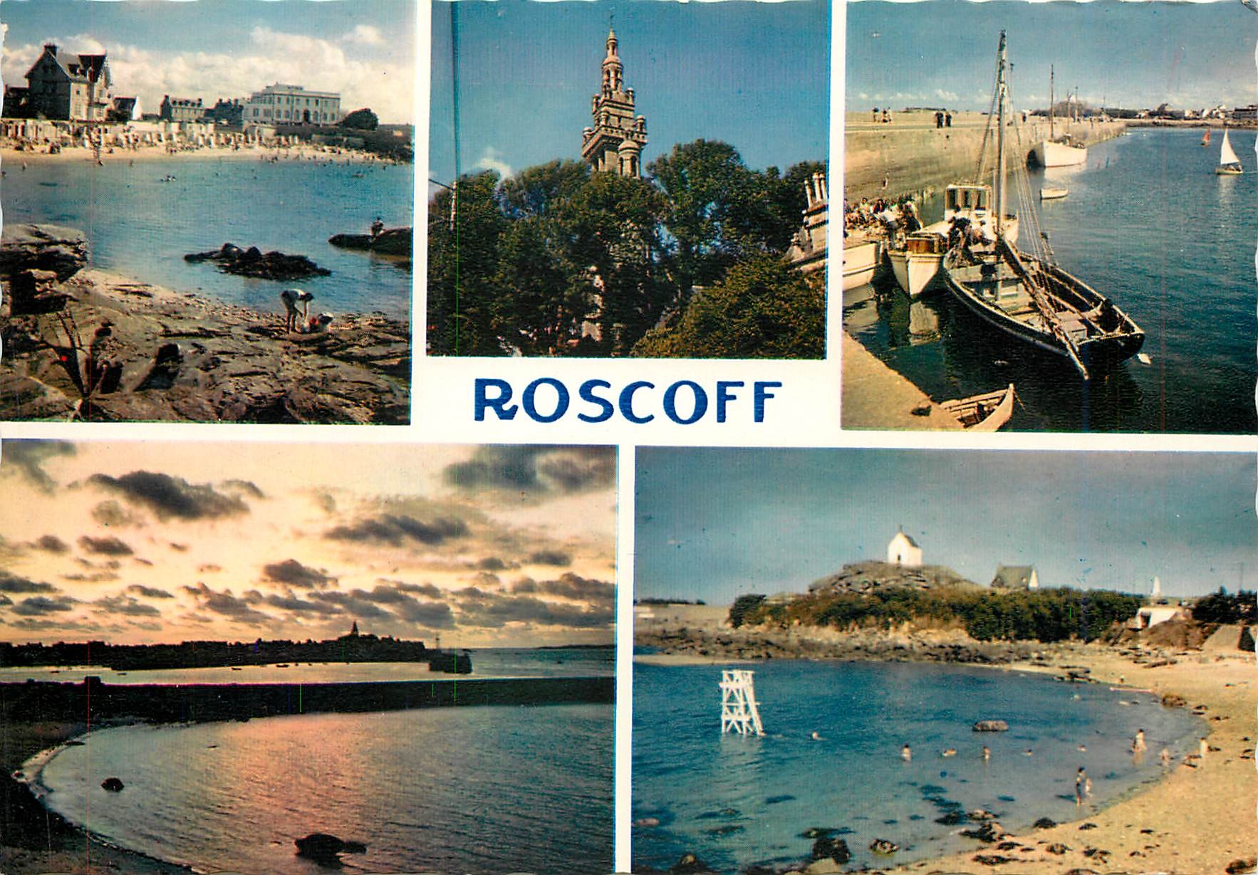 CPM Roscoff Finistere La Plage le Port et le Clocher 