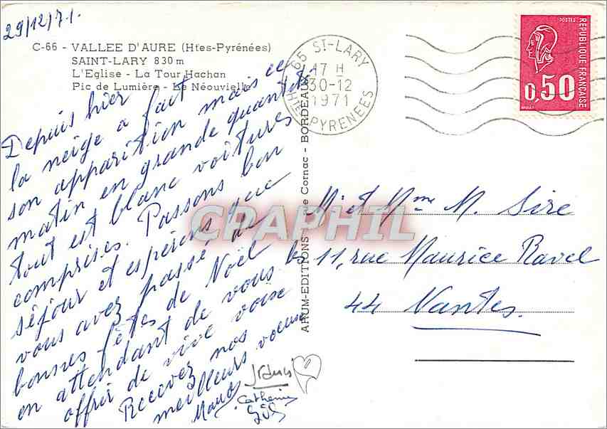 Saint-Lary — Vue hivernale avec église, château et montagnes — A.R.U.M.-ÉDITIONS — Rückseite