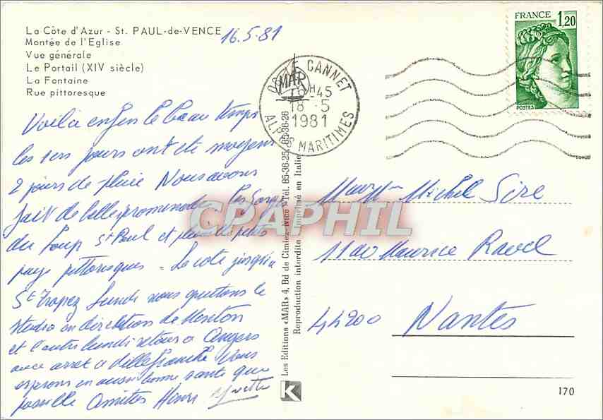 CPM La Cote d'Azur St Paul de Vence Montee de l'Eglise Vue generale Le Portail  — Verso