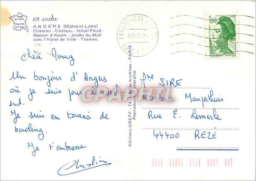 CPM Angers Maine et Loire Chatelet Chateau Hotel Pince  — Back