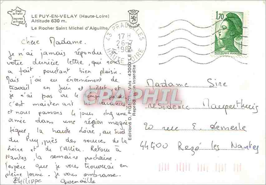 CPM Le Puy en Velay Haute Loire Le Rocher Saint Michel d'Aiguilhe  — Rückseite