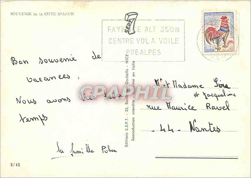 CPM Souvenir de la Cote d'Azur  — Rückseite