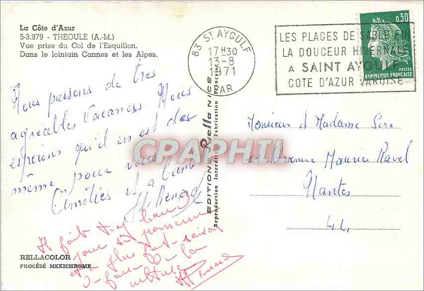 CPM Theoule AM Vue prise du Col de l'Esquillon  — Rückseite