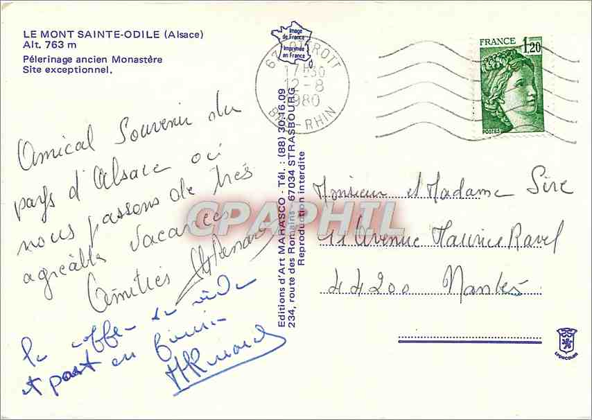 CPM Le Mont Sainte Odile Alsace Pelerinage ancien Monastere  — Rückseite