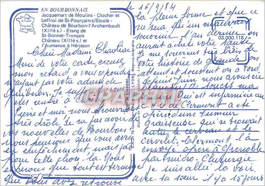 CPM En Bourbonnais Jacquemart de Moulins Clocher et beffroi de St Pourcain  — Verso