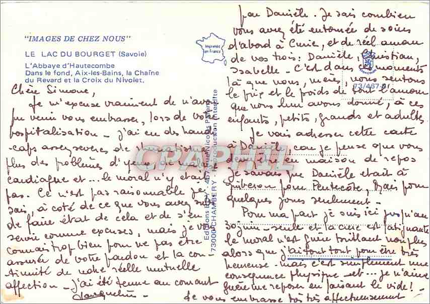 CPM Le Lac du Bourget Savoie L'Abbaye d'Hautecombe  — Rückseite