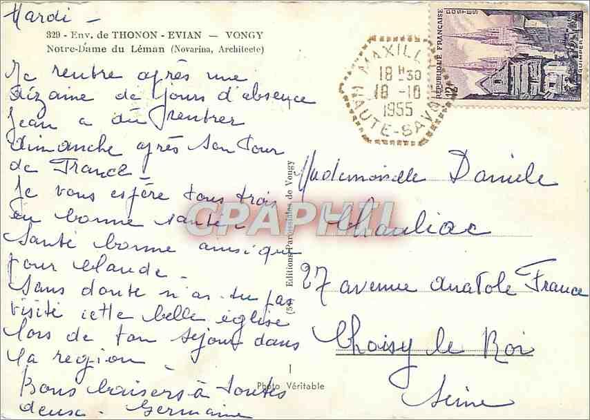 Iglesia de Notre-Dame del Léman en Thonon-Évian — Editor Cap, número de serie no visible — Reverso