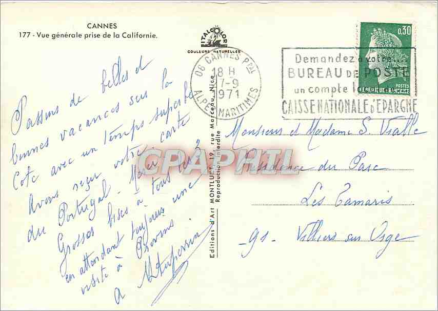 CPM Cannes Vue generale prise de la Californie  — Rückseite
