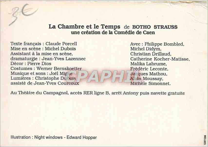CPM La Chambre et le Temps de Botho strauss une creation de la Comedie de Caen  — Verso