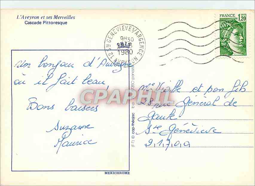CPM L'Aveyron et ses Merveilles Cascade Pittoresque  — Rückseite