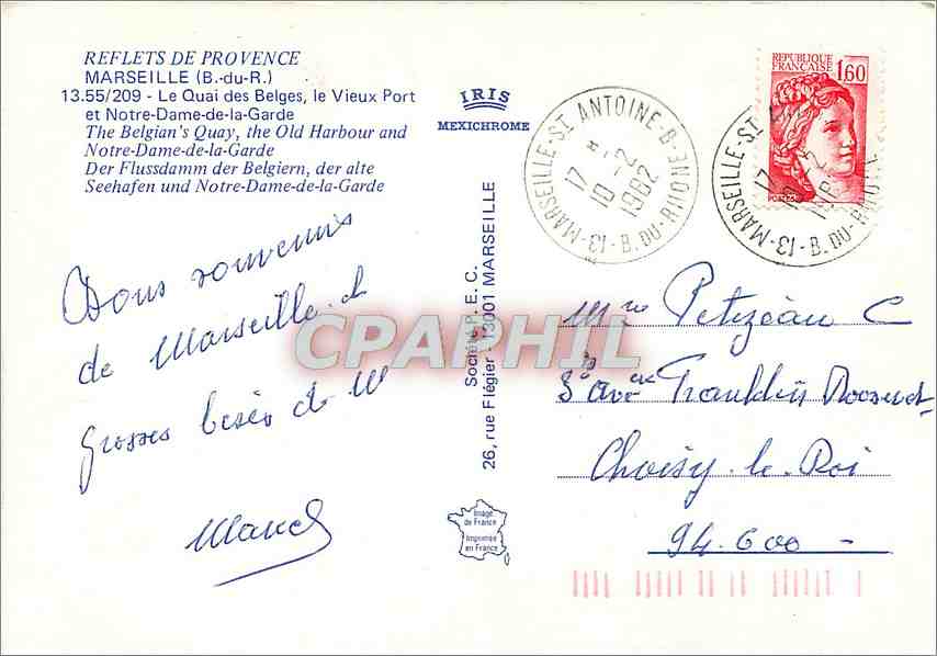 CPM Marseille B du R Le Quai des Belges le Vieux Port et Notre Dame de la Garde  — Verso