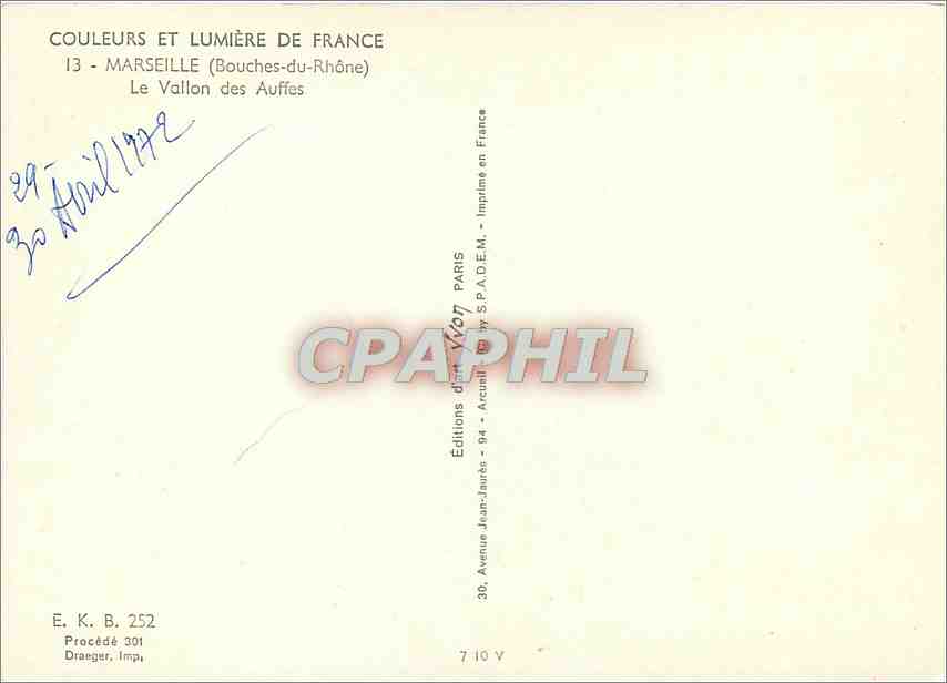 CPM Marseille Bouches du Rhone Le Vallon des Auffes  — Verso