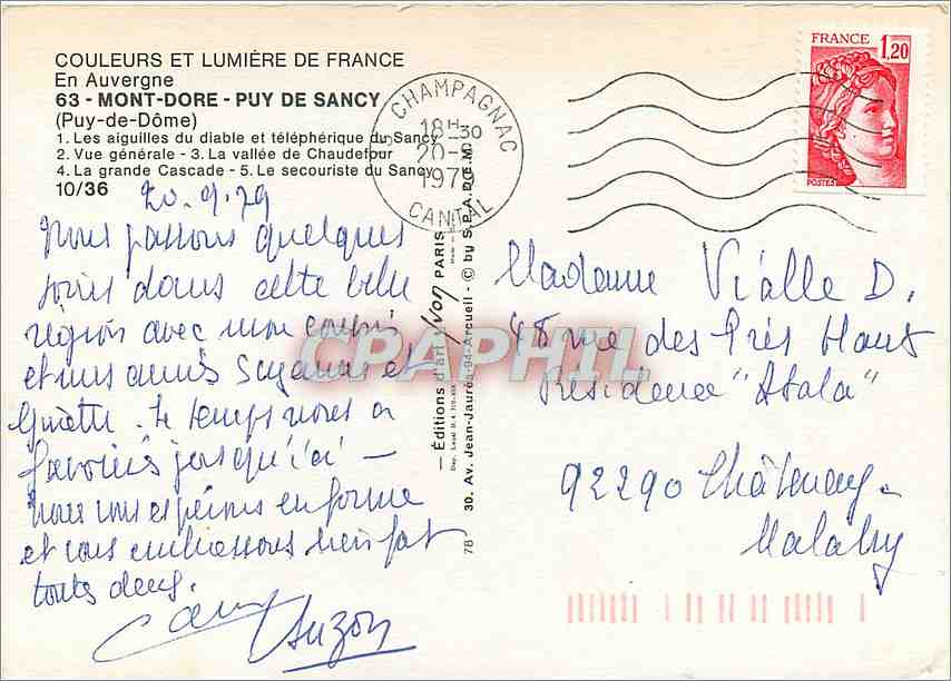 CPM Mont Dore Puy de Sancy Puy de Dome Les aiguilles du diable et telepherique du Sancy  — Rückseite