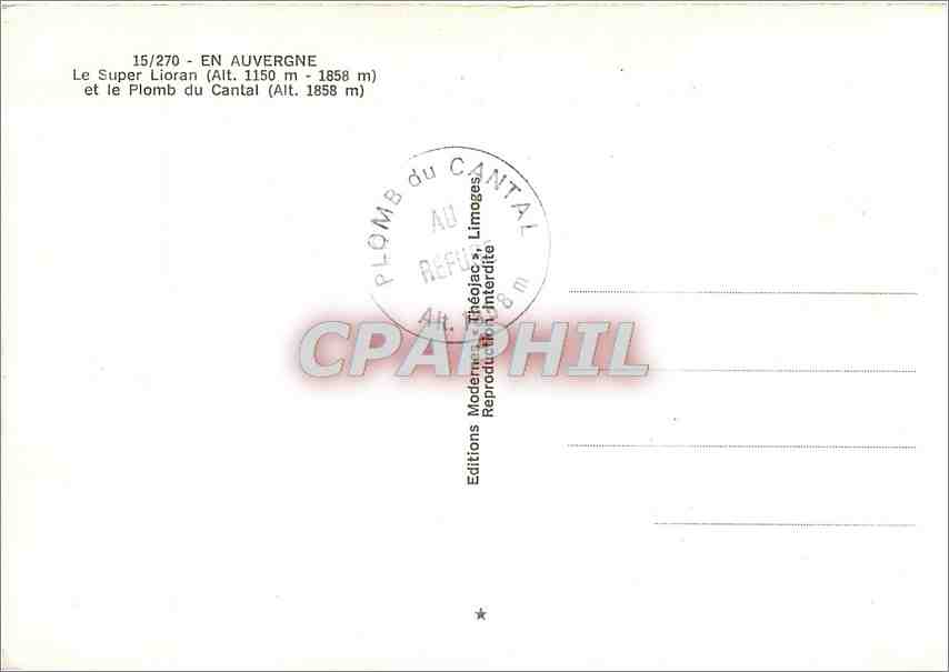 CPM Haute Auvergne Telepherique du Super Lioran au Plomb au Cantal  — Rückseite