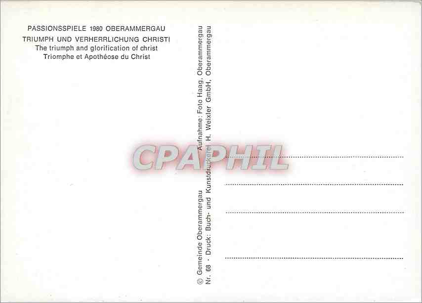CPM Passionsspielle 1980 Oberammergau Triomphe et Apotheose du Christ  — Rückseite