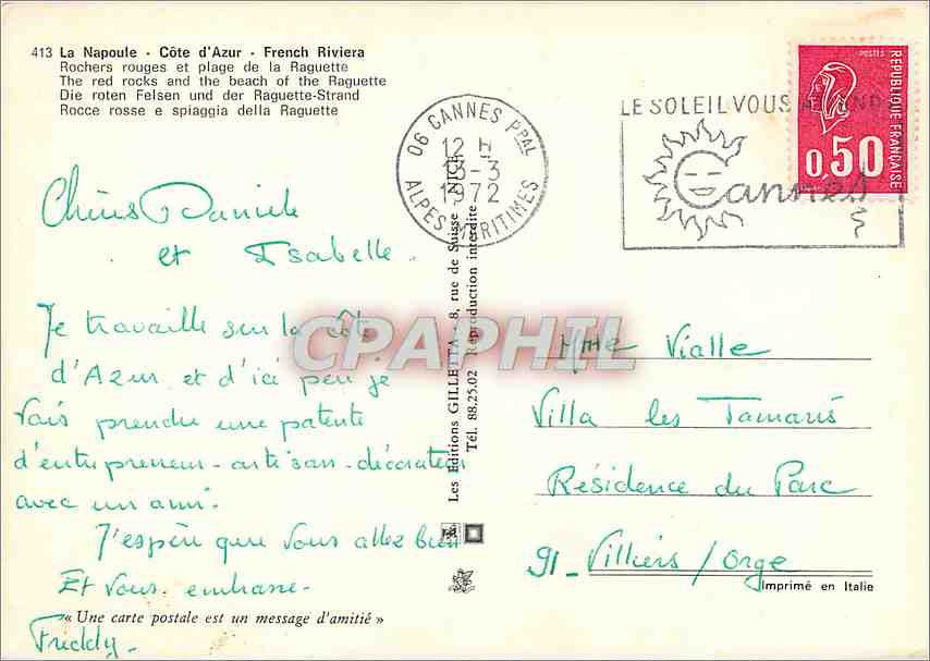 CPM La Napoule Cote d'Azur Rochers rouges et plage de la Raguette  — Rückseite