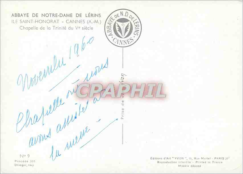 CPM Ile Saint Honorat Cannes AM Chapelle de la Trinite du V siecle  — Rückseite