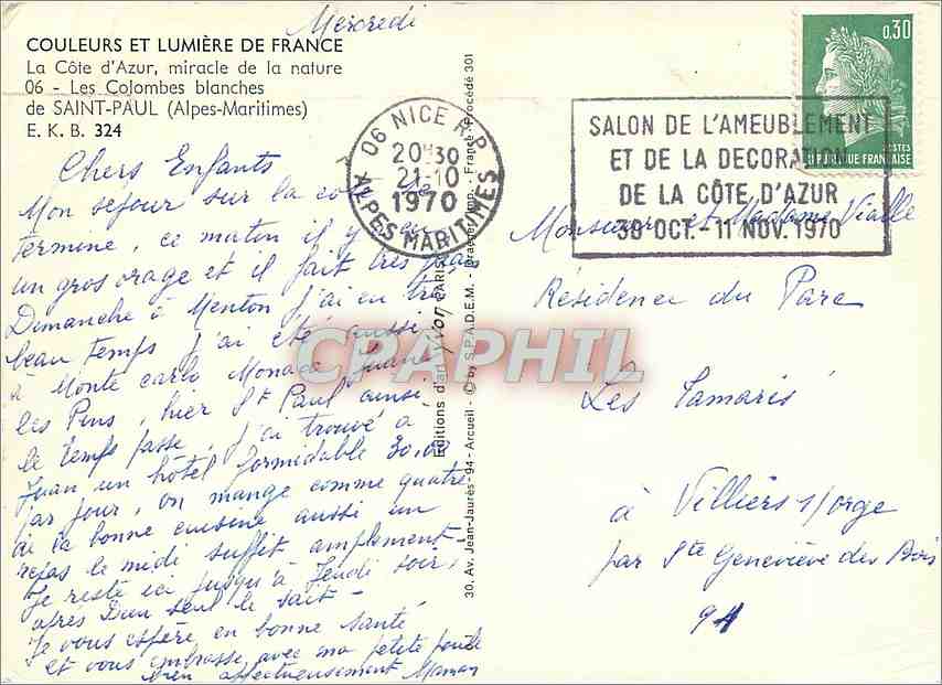 CPM La Cote d'Azur miracle de la nature Les Colombes blanches de Saint Paul Alpes Maritimes  — Rückseite