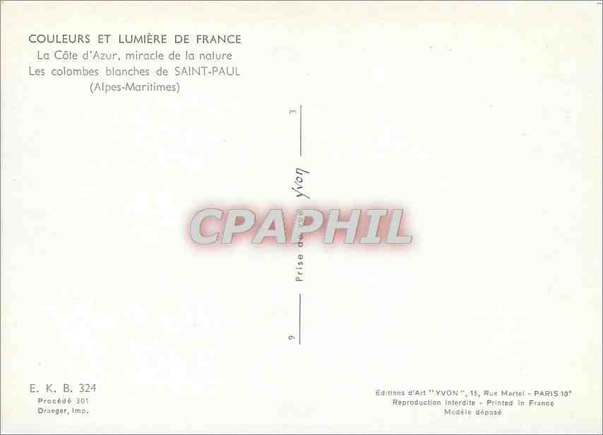 CPM La Cote d'Azur miracle de la nature Les colombes blanches de Saint Paul Alpes Maritimes  — Verso