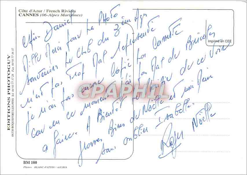 CPM Cote d'Azur French Riviera Cannes Alpes Maritimes Dauphins — Rückseite