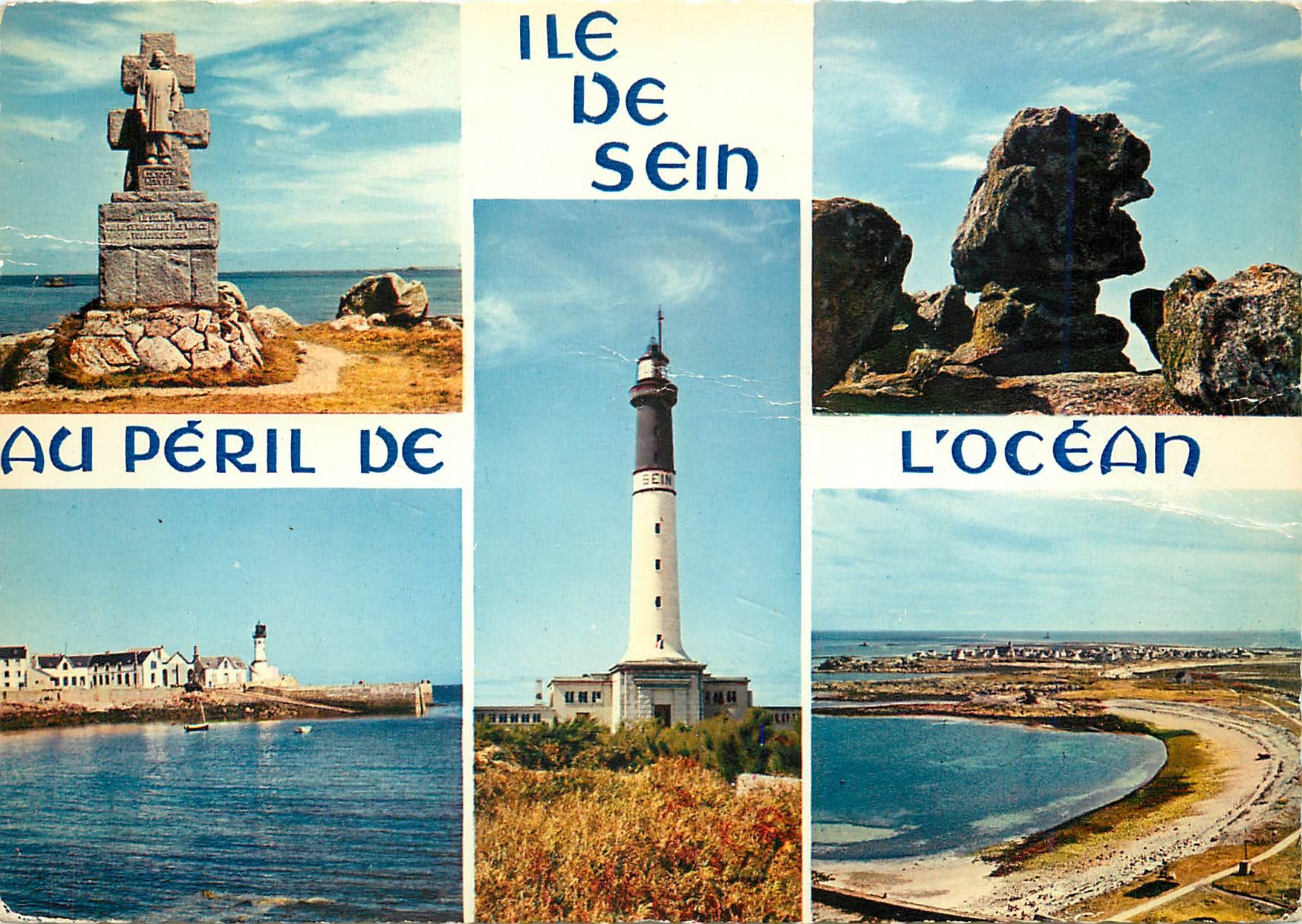 CPM L'Ile de Sein Monument des FFL le Sphynx le Phare du Bourg 
