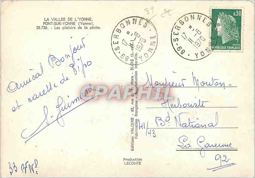 CPM La Vallee de l'Yonne Pont sur Yonne Les plaisirs de la peche  — Back
