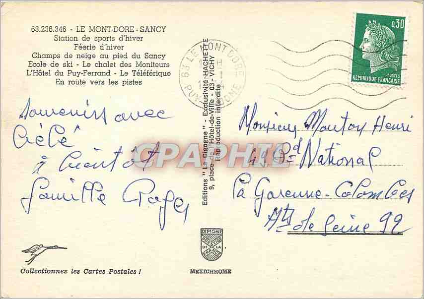CPM Le Mont Dore Sancy Station de sports d'hiver Feerie d'hiver  — Rückseite