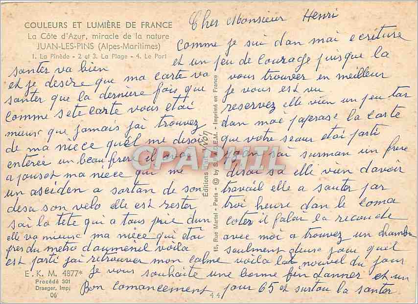 Juan-les-Pins — vue panoramique — Éditions Couleurs et Lumière de France, n° 4877* — Rückseite