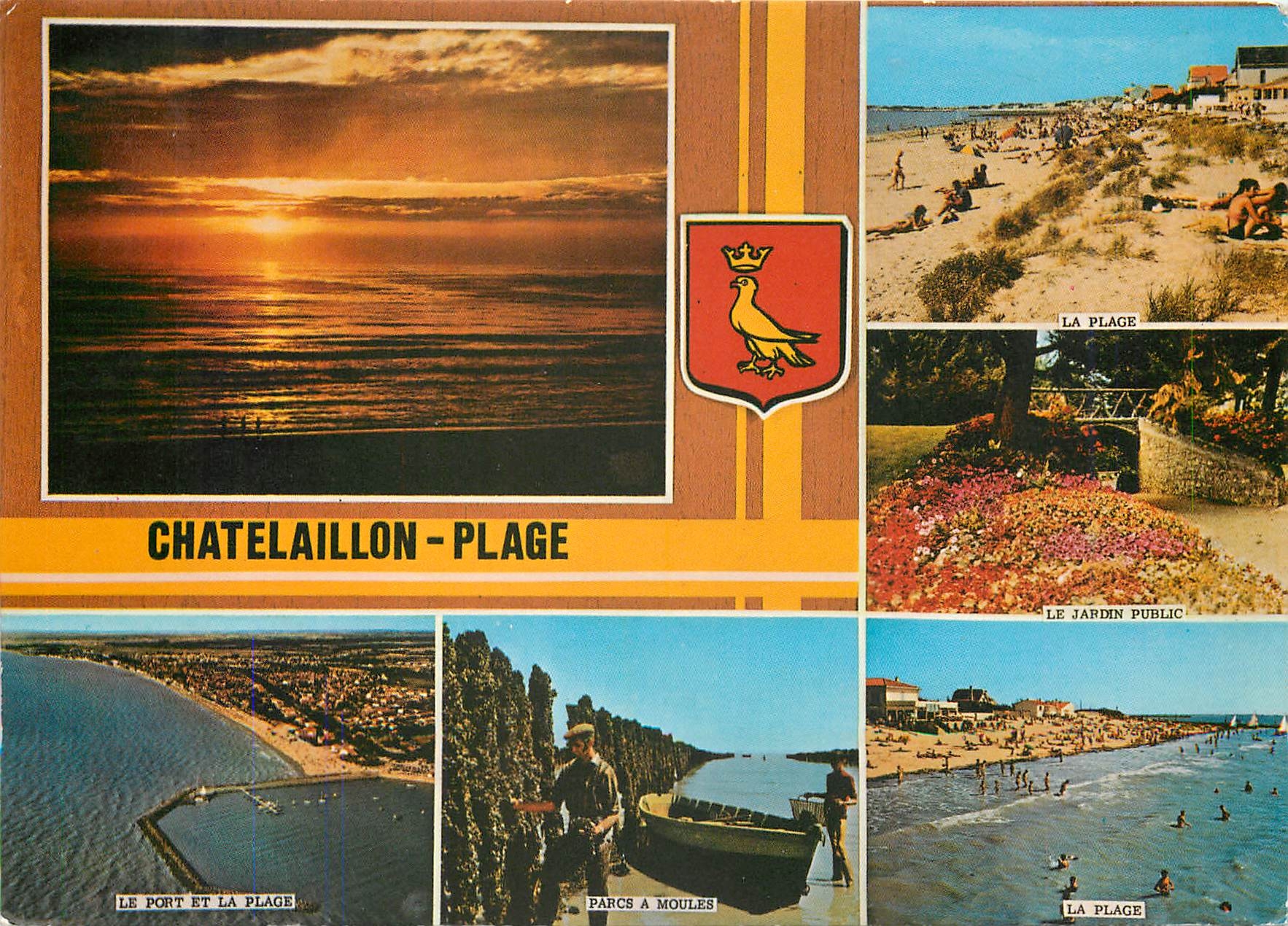 CPM Chatelaillon Plage Ch MMe LE port et la plage Le jardin public Parcs a moules La plage