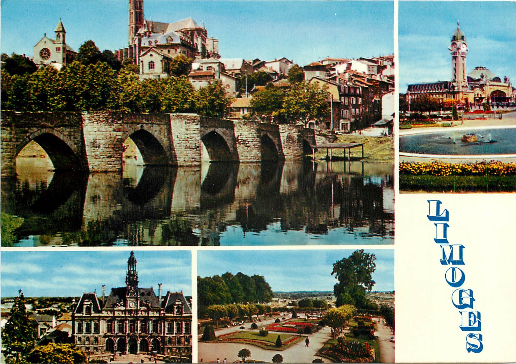 CPM Limoges Haute Vienne Le pont et la cathedrale St Etienne La gare des Benedictins 