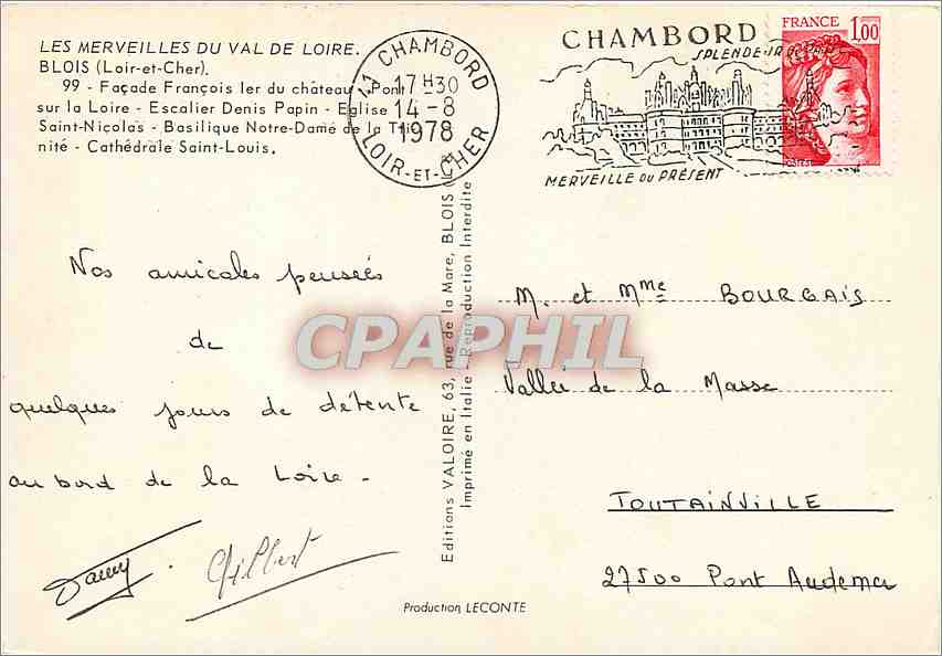 CPM Blois Loir et Cher Facade Francois 1er du Chateau Pont sur la Loire Escalier Denis Papin  — Verso