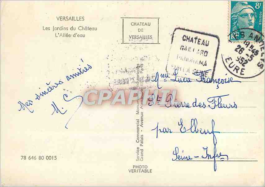 CPM Versailles Les jardins du Chateau L'Allee d'eau  — Verso