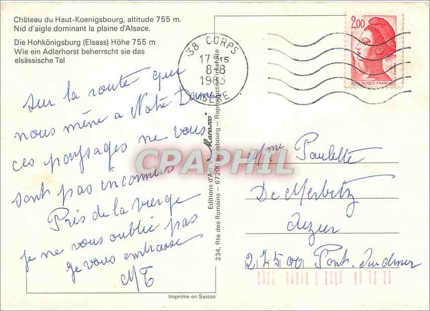 CPM Chaetau du Haut Koenigsbourg Nid d'aigle dominant la plaine d'Alsace  — Rückseite