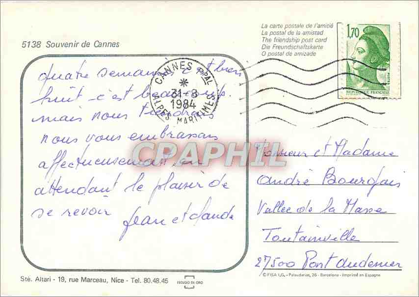 CPM Souvenir de Cannes  — Rückseite