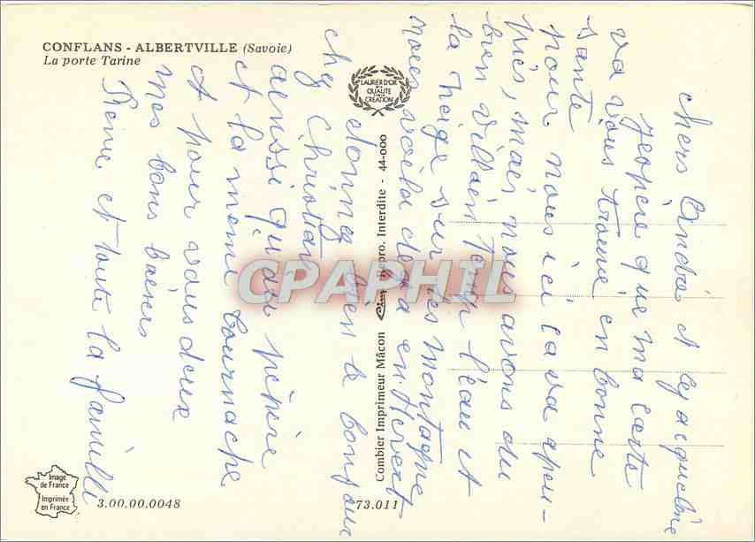 CPM Conflans Albertville Savoie La porte Tarine  — Back