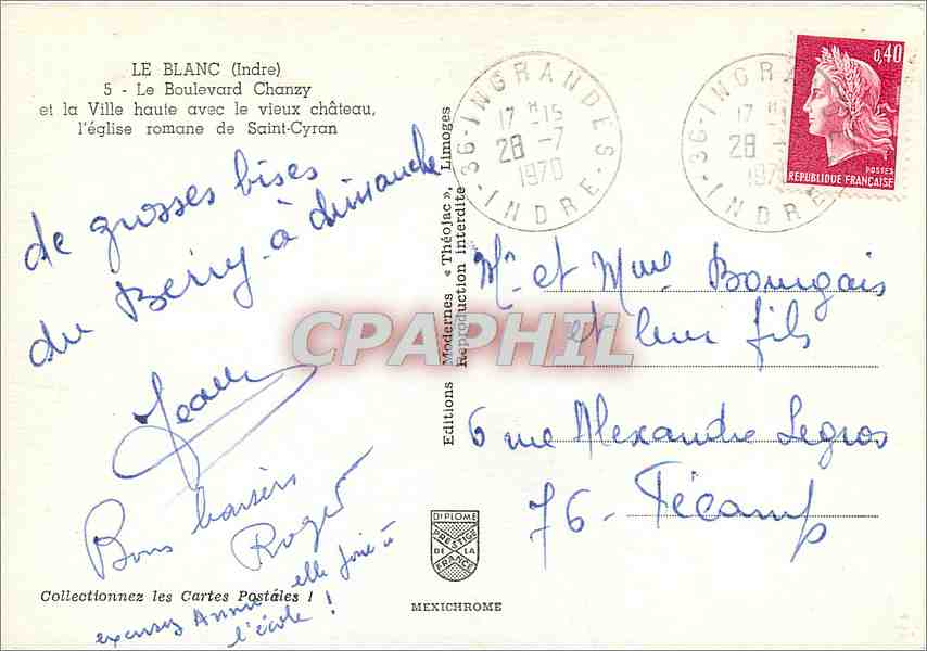 CPM Le Blanc Indre Le Boulevard Chanzy et la Ville haute avec le vieux chateau  — Rückseite
